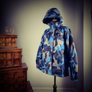 Women's Blue Camo Hooded Ski Jacket